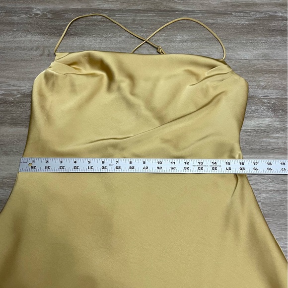 NWT sage The Label Dusty Gold Satin Mini Slip Dress Spaghetti Straps Lined Sz S - Picture 11 of 12